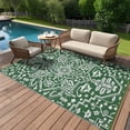 thumbnail image 4 of HIWEAVER 9' x 12' Green/White Outdoor Rug PP Plastic Straw Woven Waterproof Patio Rug with Border Portable Outside Carpet for Balcony Deck Picnic Garden Decor, 4 of 8