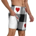 thumbnail image 3 of Picia Heart Black Buffalo Plaid Gingham pattern Mens Swim Trunks with Compression Liner Stretch Beach Shorts Quick Dry with Zipper Pockets No-Chafing Board Shorts-3X-Large, 3 of 9
