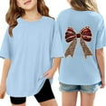 thumbnail image 5 of JAJAHO Girls Short Sleeve T Shirts Kids Graphic Tee Lightweight Bow Printed Casual Round Neck Relaxed Fit Shirt Summer Comfy Tops, 5 of 5