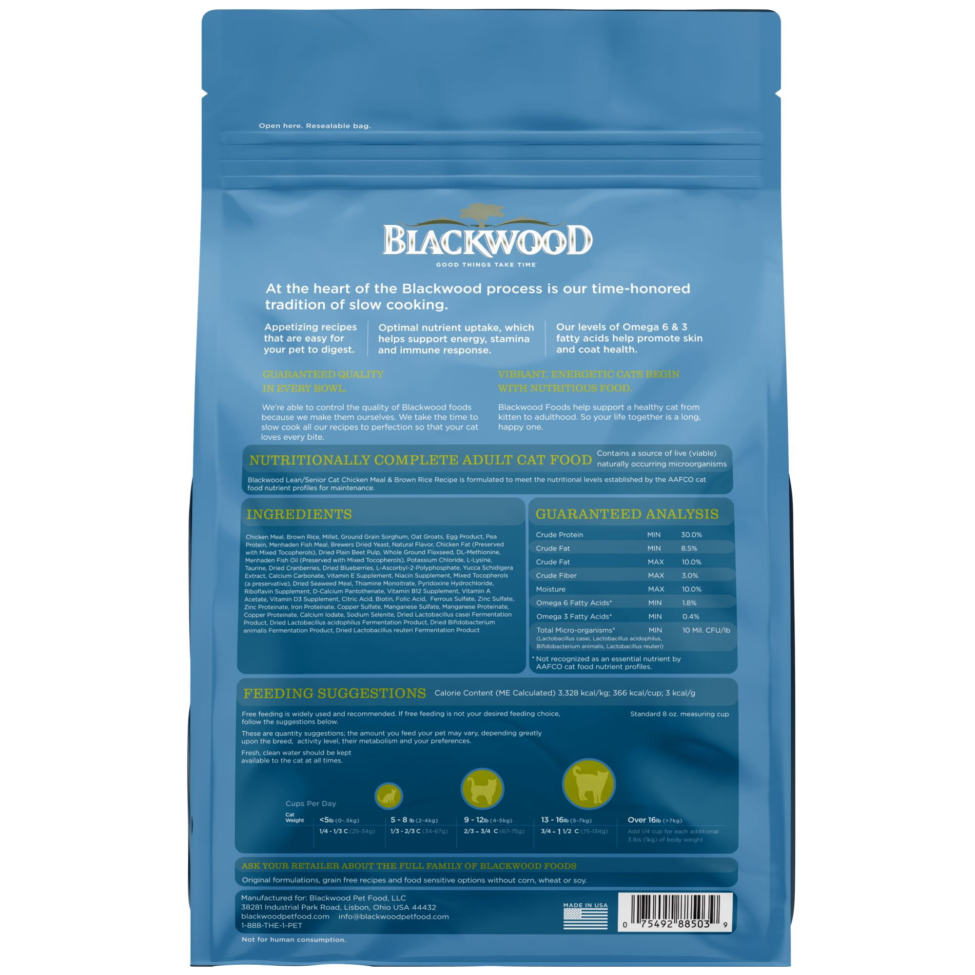Blackwood Lean & Senior Chicken Meal & Brown Rice Recipe Dry Cat Food for Senior Cats, 13.2 lb. Bag