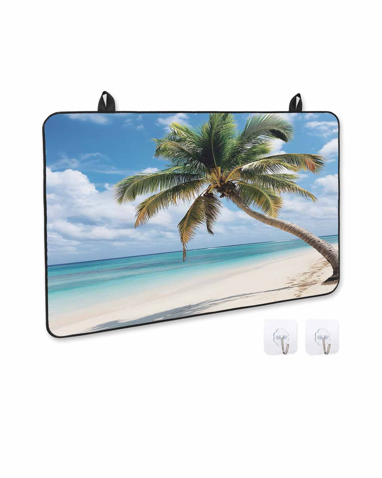 nqOlkjepod Large Induction Cooktop Protector Mat 36"x21", Summer Palm Tree Stove Top Covers for Electric Stove, Sandy Beach Ocean Sky Cloud Plants Stove Burner Cover Mats, Glass Top Stove Cover