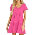 thumbnail image 6 of Nmnitkp Dresses for Women Fashionable and Beautiful Womens Summer Dresses Short Sleeve V-Neck Tshirt Dress Flowy Babydoll Dress Hot Pink,XL, 6 of 8