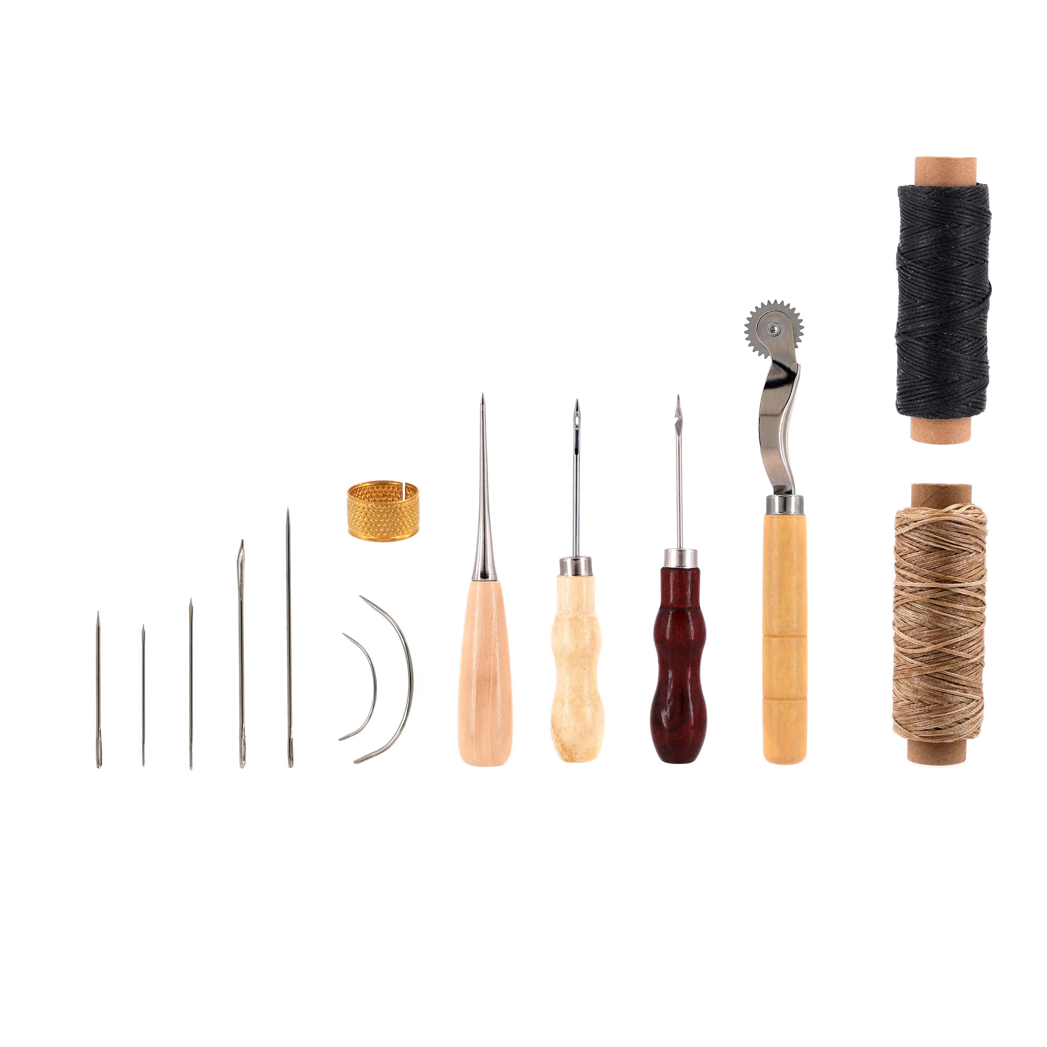 Make Market Leather Craft Tool Kit, Beginner DIY Sewing and Puncture Set, Brown and Silver, 14-Piece Set