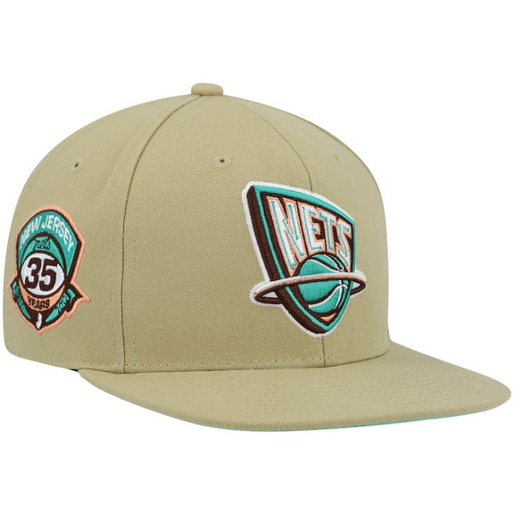 Men's Mitchell & Ness Khaki New Jersey Nets 35th Anniversary Hardwood Classics Malibu Sunrise Fitted Hat