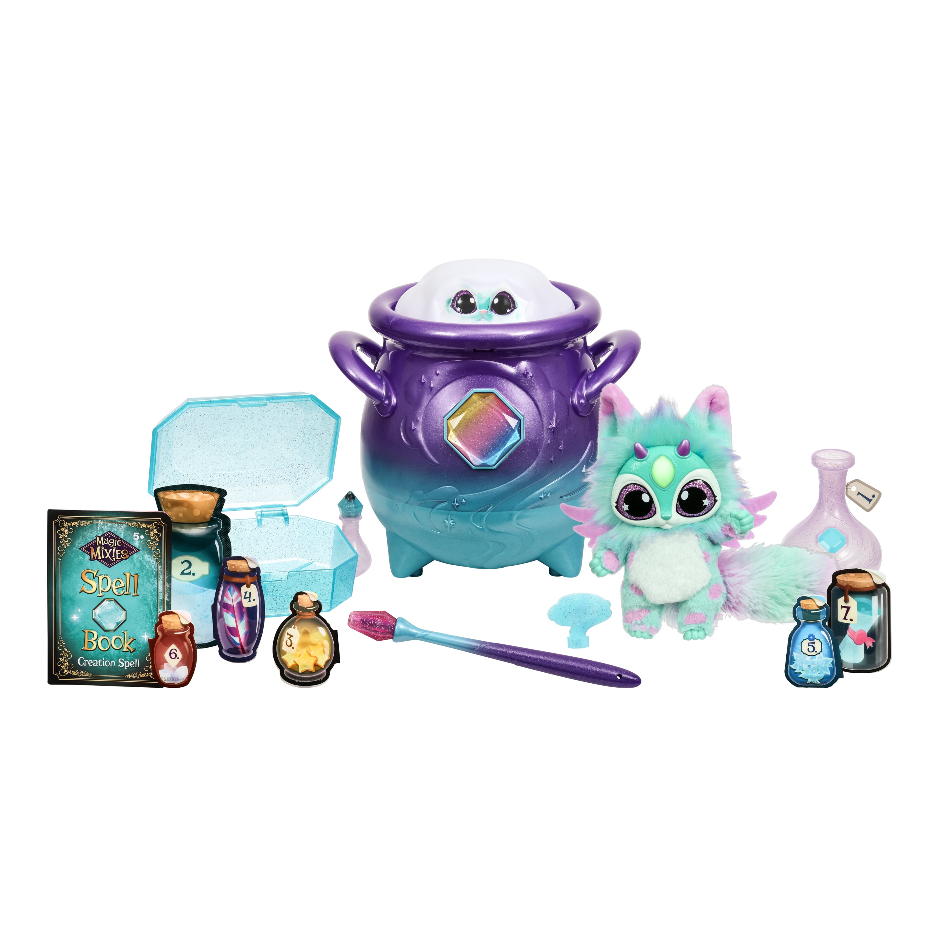 Magic Mixies Magical Real Misting Purple Cauldron with Interactive 8" Blue and Plush Toy, Ages 5+