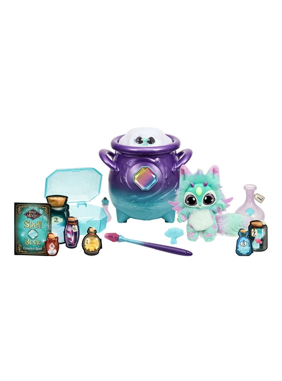 Magic Mixies Magical Real Misting Purple Cauldron with Interactive 8" Blue and Plush Toy, Ages 5+