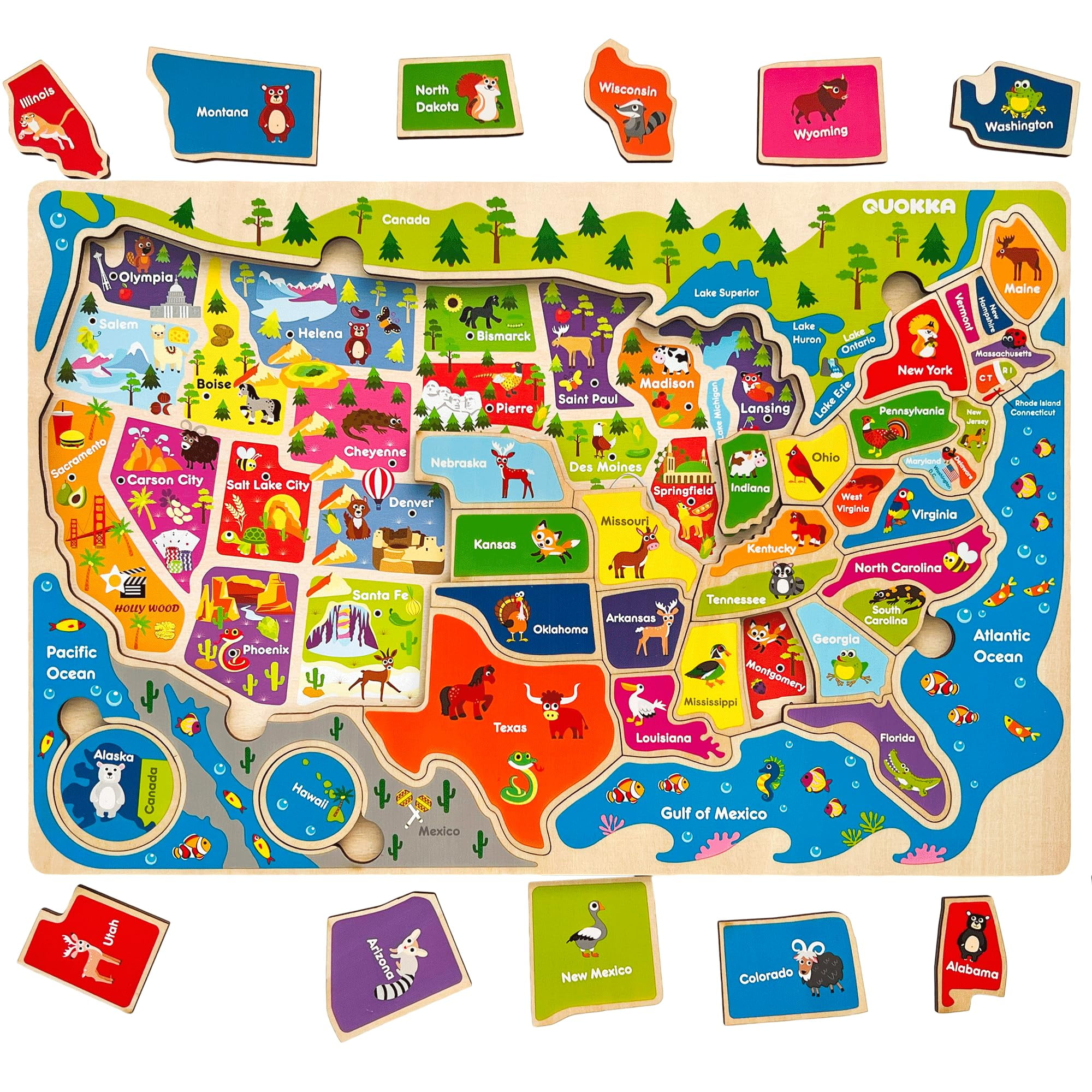 Quokka Educational Wooden Jigsaw Puzzles for Kids Ages 3-6 - World, Space & USA