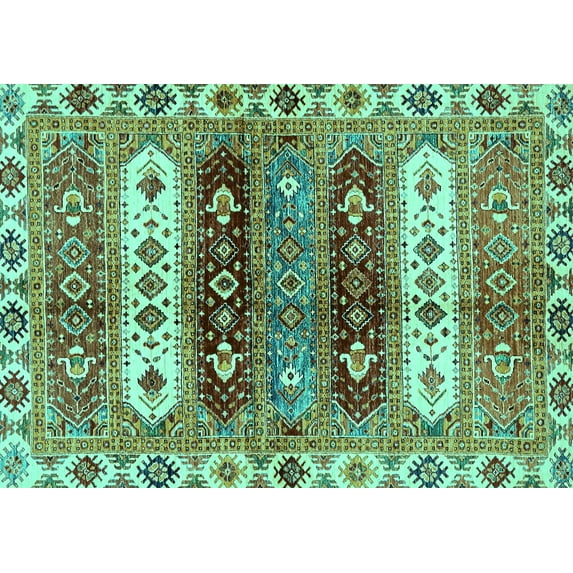 Ahgly Company Machine Washable Indoor Rectangle Abstract Turquoise Blue Modern Area Rugs, 3' x 5'