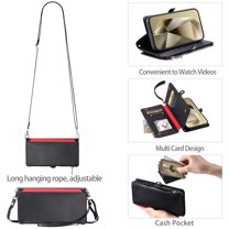 TECH CIRCLE for Galaxy A25 5G Flip Case 6.5" 2024 Release, Classic Wallet Stand Phone Case with 8 Card Slots & 1 Pocket, PU Leather Protective Cover with Shoulder Strap & Wrist Strap Lanyard, Black