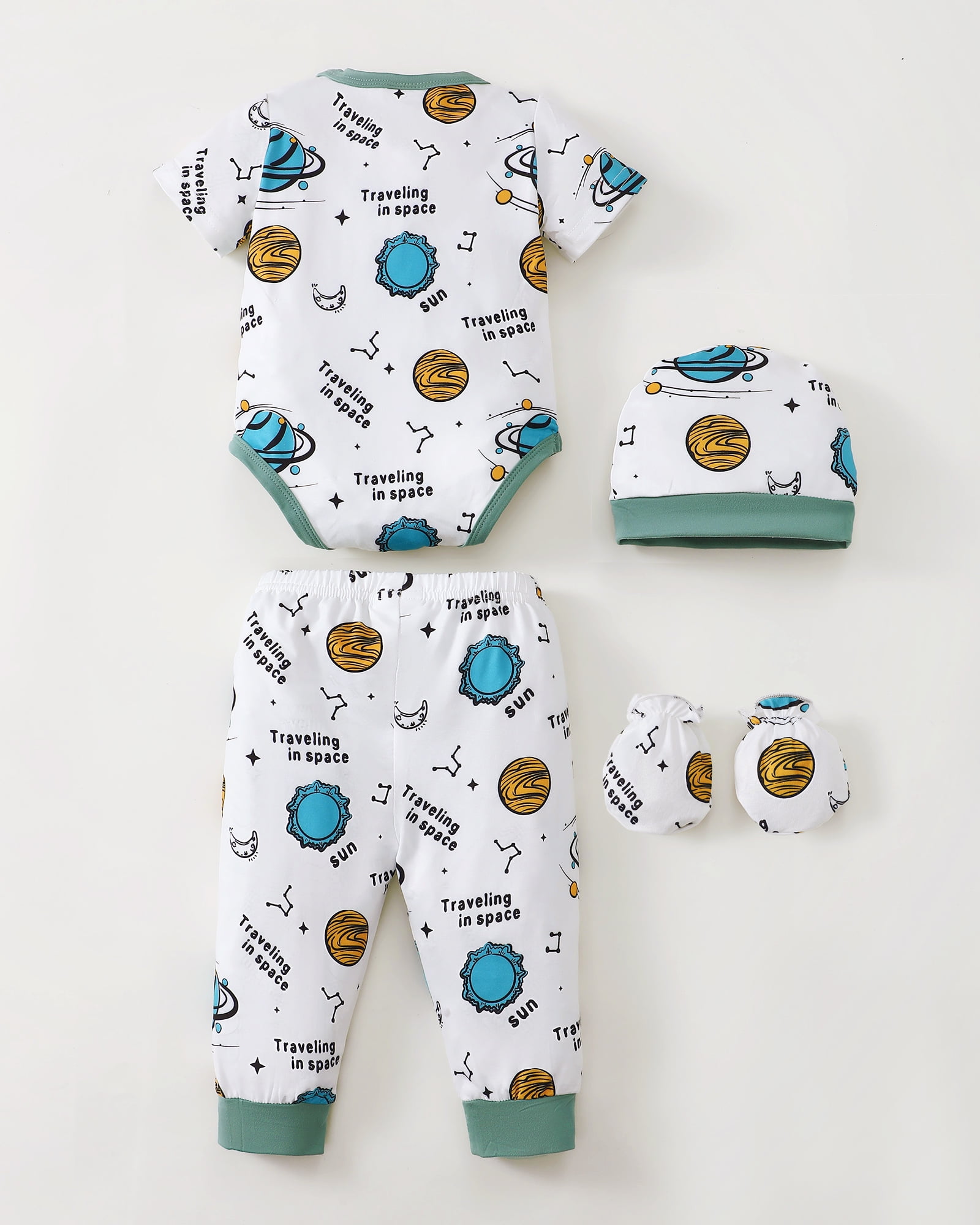 KIMI BEAR Newborn Baby Boys Layette Essentials 9-12 Months Romper Pants Gift Sets 4 Packs Short Sleeves Bodysuit Tops Pants Set with Hats and Gloves 16pcs Outfits Green