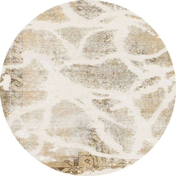 Ahgly Company Machine Washable Indoor Round Abstract Champagne Beige Area Rugs, 8' Round