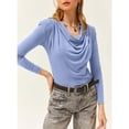 thumbnail image 6 of Endives Women's Long Sleeve Shirt Draped Cowl Neck Tops Flared Collar Ribbed Elengant Solid Color Blouse Dressy Casual Shirts Business Outfits Spring Trendy Light Blue, 6 of 7