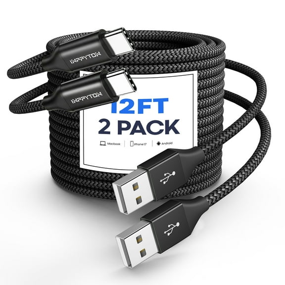 12 FT Long USB to USB C Cable [2-Pack], Premium Nylon Braided USB A to USB C Cable Fast Charging Cord, Extra Long USBA to USBC Cable Compatible for Iphone 17/16/15, Samsung LG Moto Pixel Switch
