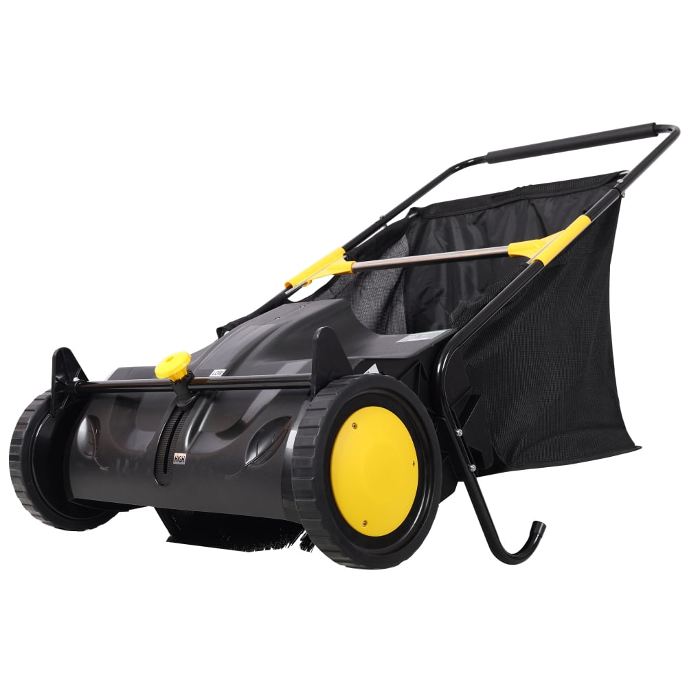 NOBOLEA 21" Hand Push Lawn Sweeper, 3.5 Cu Ft Leaf & Grass Collector with 4 Brushes, Adjustable Height Yard Sweeper for Dry Leaves Cleanup