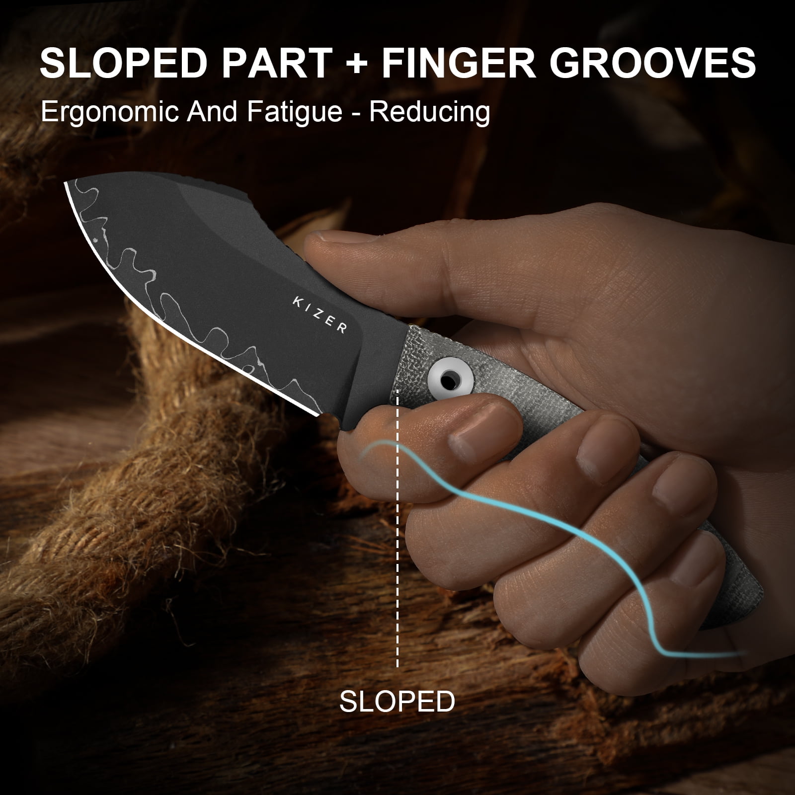 Kizer Rook Fixed Knife 3-layer Composite Steel Blade Micarta Handle With Sheath