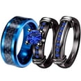 thumbnail image 1 of Matching Ring Couple Rings Black Gold Plated 1CT Blue CZ Wedding Ring Sets Male Ring, 1 of 7