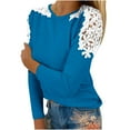 thumbnail image 2 of Women's Floral Lace Crochet Tops Long Sleeve Shirts Fitted Tunic Trendy Blouses Dressy Causal Fall Clothing Blue S, 2 of 5