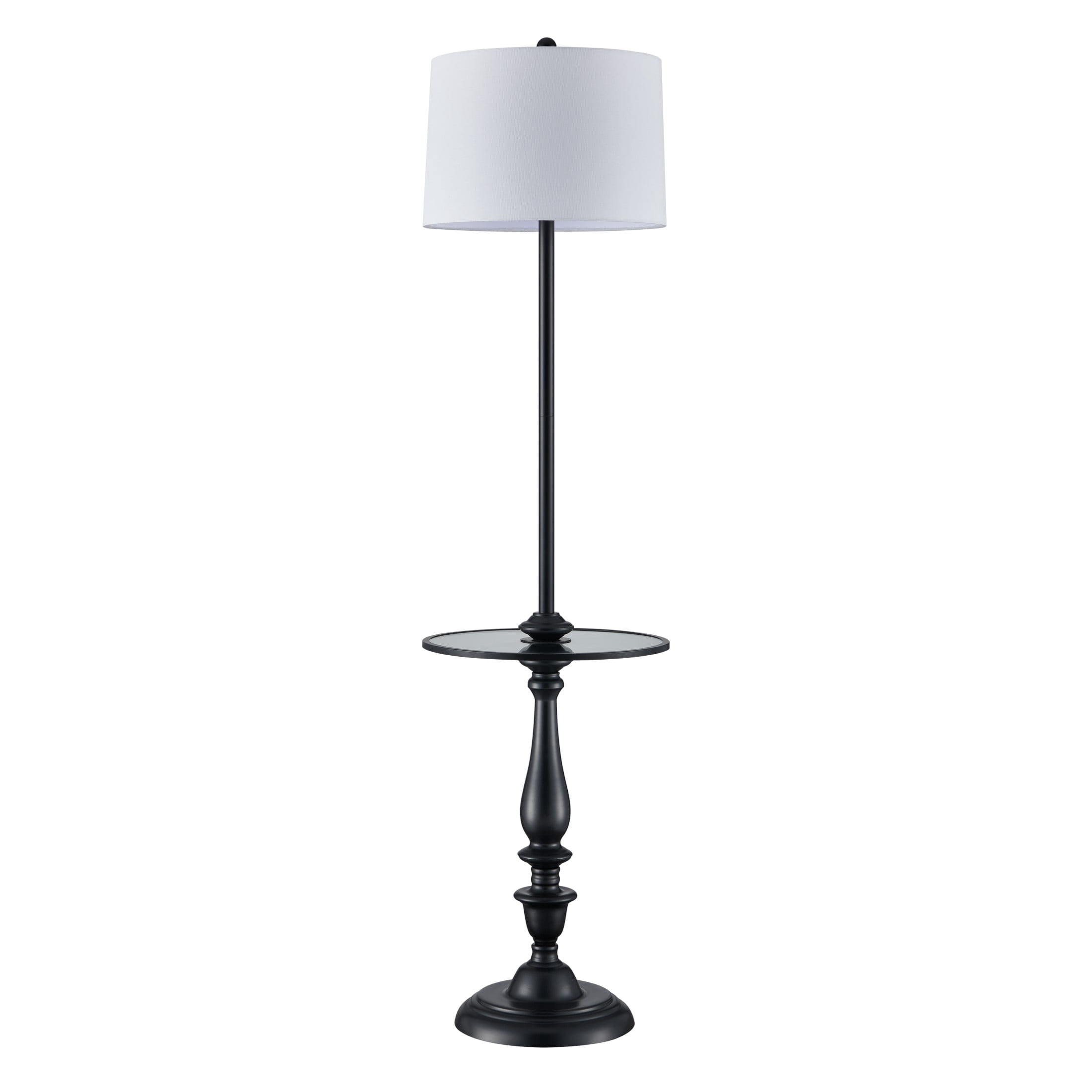 KAWOTI 61.25'' Black Floor Lamp with Table and Drum Shade for Living Room