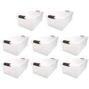 HOMZ 64-Quart Clear Stackable Plastic Storage Bins, Black Latches, 8 Pack
