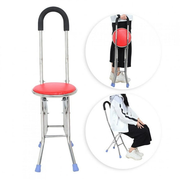 AMONIDA Folding Cane , Stainless Steel Four Legs Crutch Stool Anti-Slip Walking Stick Walking Cane Chair For Seniors, 220.5 Lbs Capacity