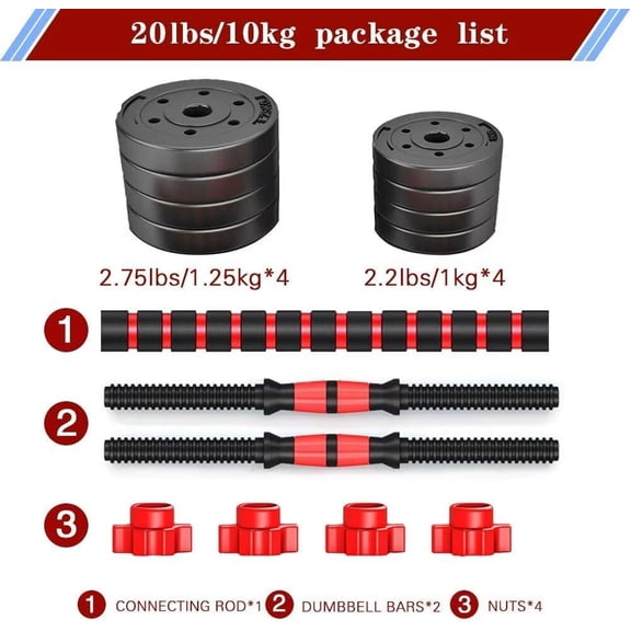 Adjustable Dumbbells Set of 2, 20lbs Convertible to Barbell with Iron Sand Plates for Home Gym Strength Training