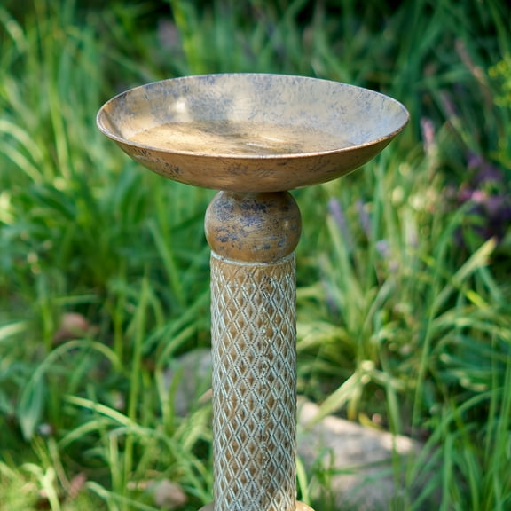 35.4" H × 12.2" W Vintage Metal Bird Bath - Cylindrical Base, Bird Feeder Seed Tray for Outdoor Garden Lawn Yard Decor