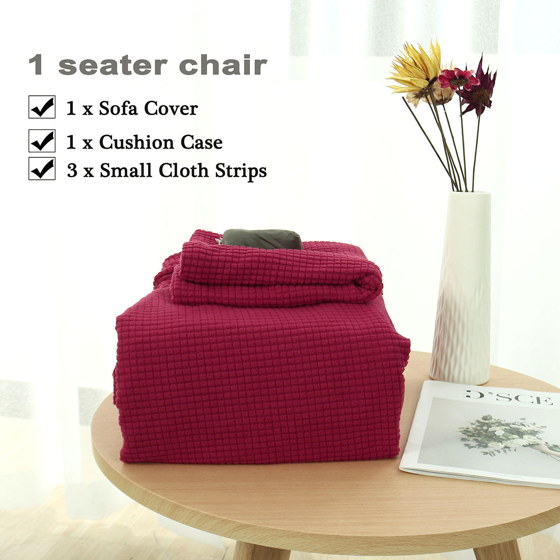 Unique Bargains 1-Piece Jacquard Solid Stretch Sofa Slipcover, Red