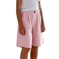 thumbnail image 4 of ITSAME Shorts for Girls, Cotton Linen Elastic Waist Striped Print Summer Casual Fashion Loose Shorts Red 4T, 4 of 8