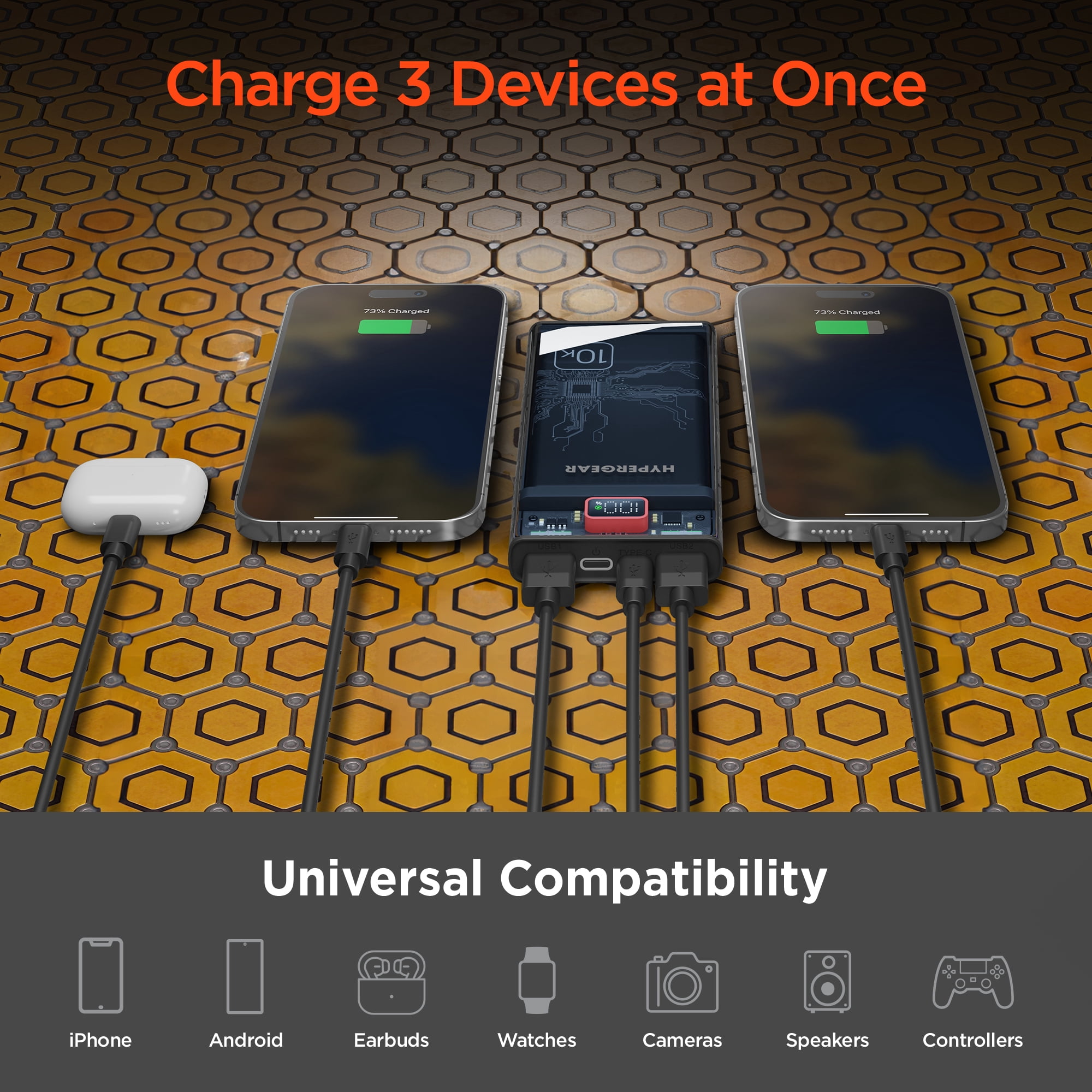 Hypergear 10000mAh Transparent USB-C Power Bank | 20W PD Fast Charger | Dual USB Adaptive Fast Charge | Retro See-Through Design