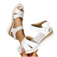 thumbnail image 4 of SYMOID Womens Fashion Casual Wedge Espadrilles Sandals with Adjustable Straps and Metal Ornament, 5.5cm Heel,White,Size 37, 4 of 6