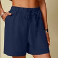 thumbnail image 2 of vigerkar Linen Bermuda Shorts for Women Drawstring High Waisted Casual Ruffle Shorts with Pocket (Blue, S), 2 of 6