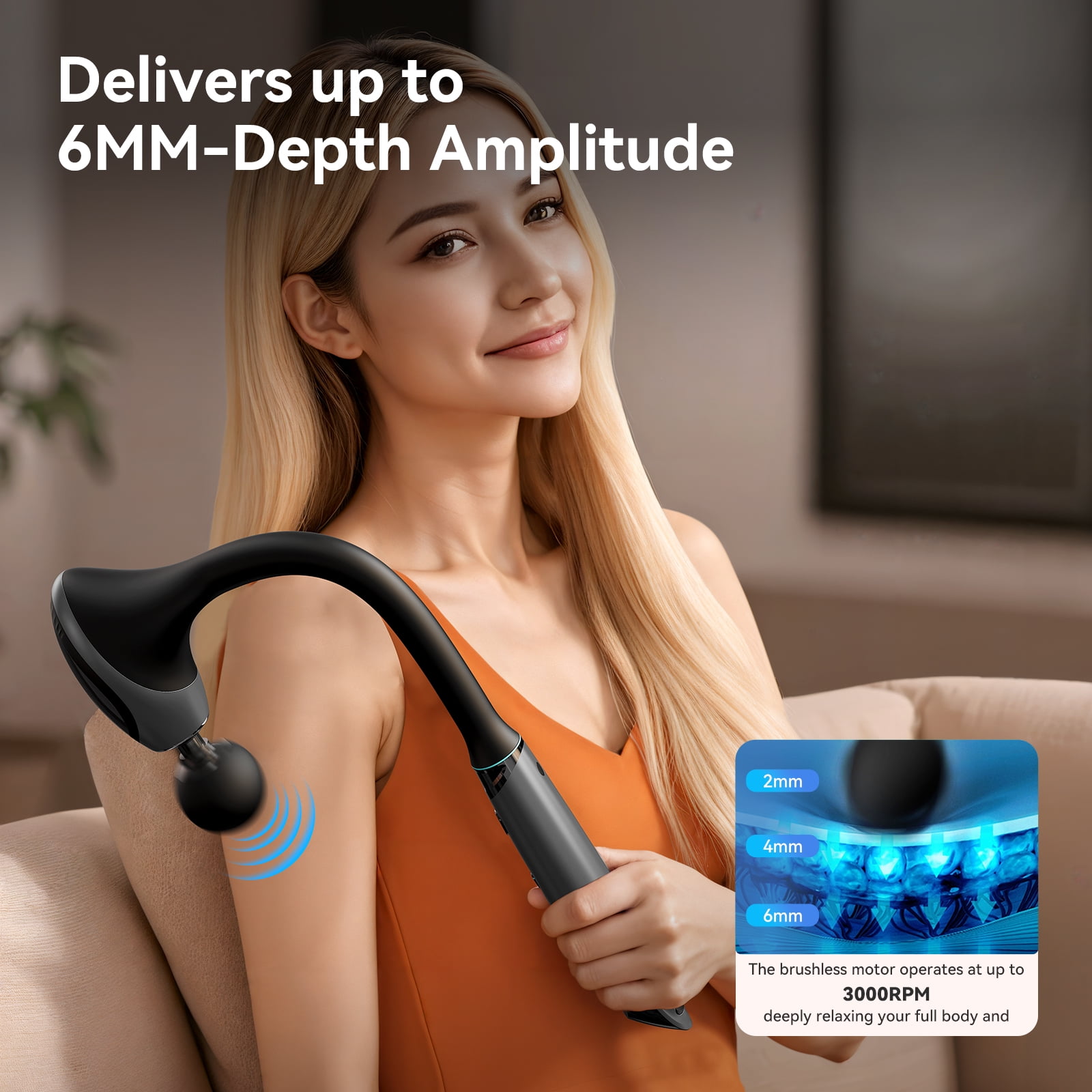 7-Shaped Back Massage Gun, Detachable Percussion Massager for Self Care, Professional Quiet Electric, Fitness Recovery Gift Set