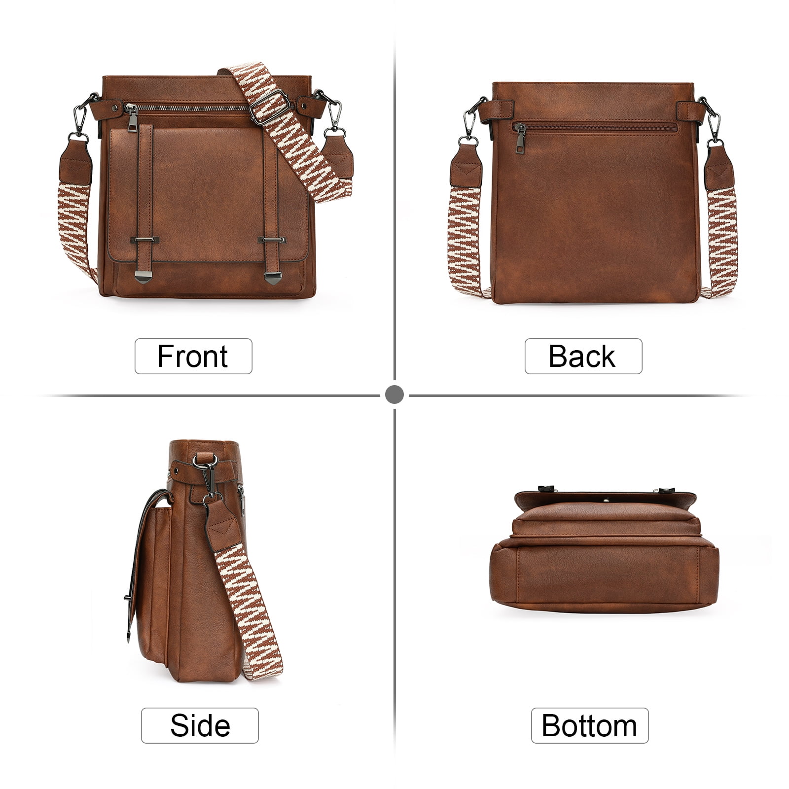 KALUNMA Crossbody Bags for Women Multi Pocket Vegan Leather Shoulder Handbags Travel Purse with Adjustable Strap