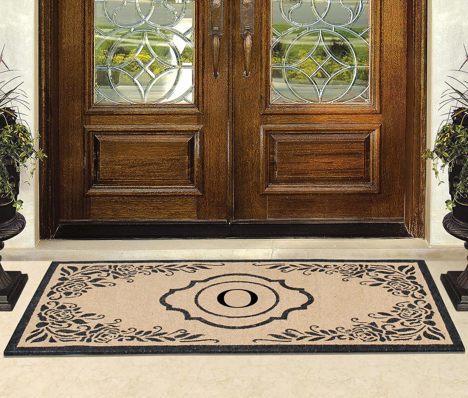 A1HC Natural Coir Monogrammed Floral Door Mat, 36"x72", Durable Anti-Shed Outdoor Door Mat, Heavy-Duty, Low-Profile, Easy to Clean