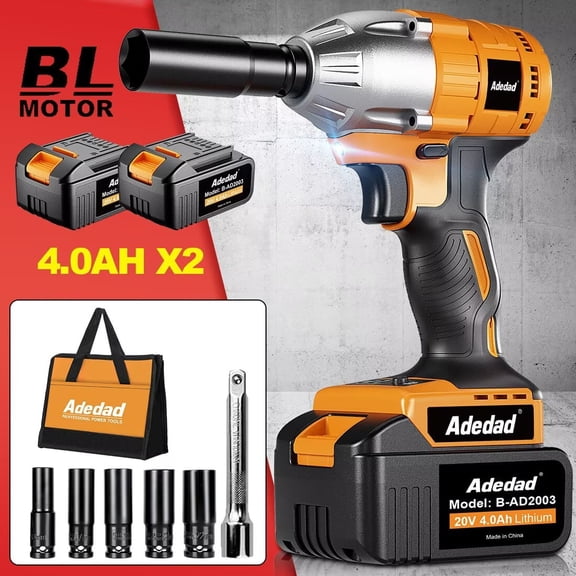 Brushelss Power Impact Wrench Set 480N.m Max Torque,3000RPM Speed 1/2 inch Cordless Impact Gun with 2*4000mAH Lithium Battery Lightweight 20V Impact Driver for Car,Home,DIY