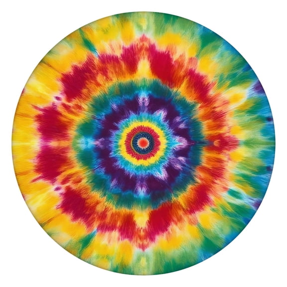 Colorful Rainbow Tie Dye Spiral Pattern Round Fitted Tablecloth with Elastic Edge,Dining Table Cover Waterproof,Outdoor Round Tablecloth for Camping,Dining,Indoor and Outdoor