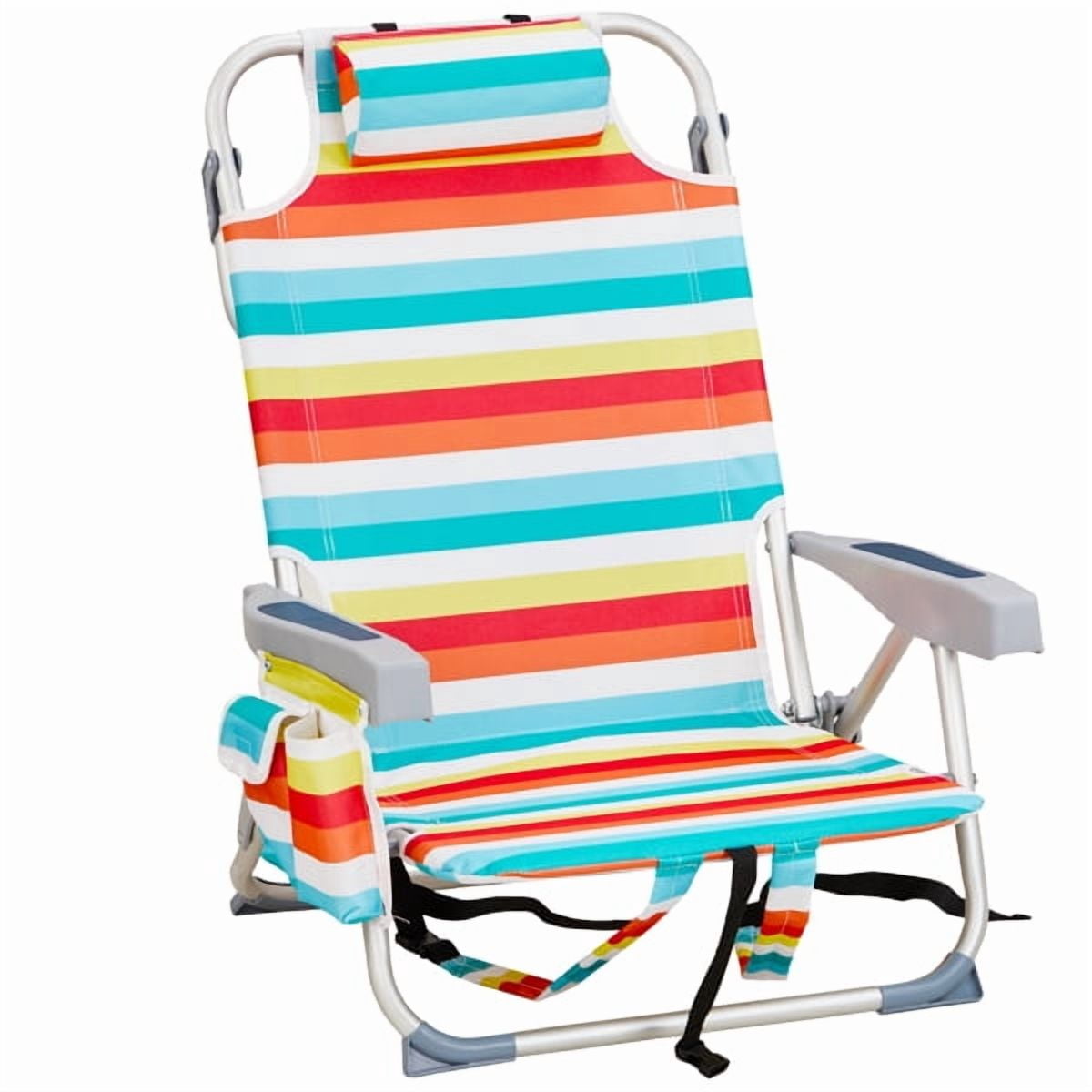 63*65*82cm Short Oxford Cloth Silver White Aluminum Tube Bearing 100kg Beach Chair Rainbow Stripes