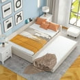 thumbnail image 2 of Euroco Full Size Upholstered Platform Bed with Trundle for Kids Teens, Beige, 2 of 9