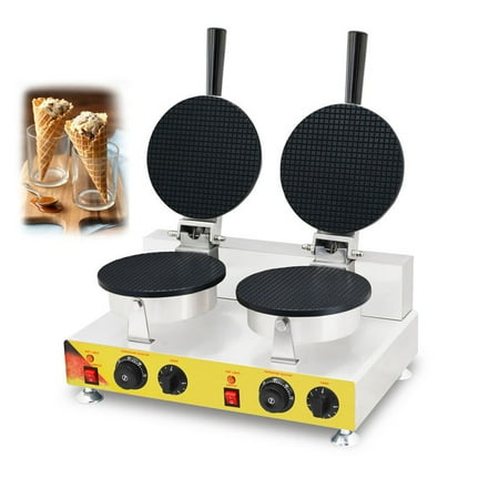 Ice Cream Cone Spinner INTBUYING Commercial Double Station Ice Cream Waffle Cone Maker Machine Toast Sandwich Machine Iron Cake Nonstick Baker Non-Stick Coating 110V #022008 ()