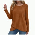 thumbnail image 4 of Towmus Long Sleeve Shirts for Women Fall Clothes Tunic Tops Loose Fit Dressy Crewneck Pullover Sweaters with Button Cross Hem, Brown, L, 4 of 6