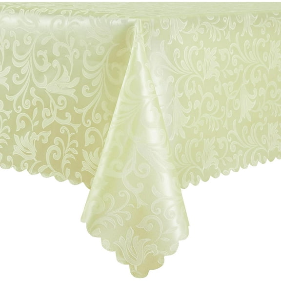 XIACOCO-Wave Scroll Damask Jacquard Rectangle Light Yellow Tablecloth 60"X84"，Wipeable Table Cover For Dining Table, Buffet Parties And Camping