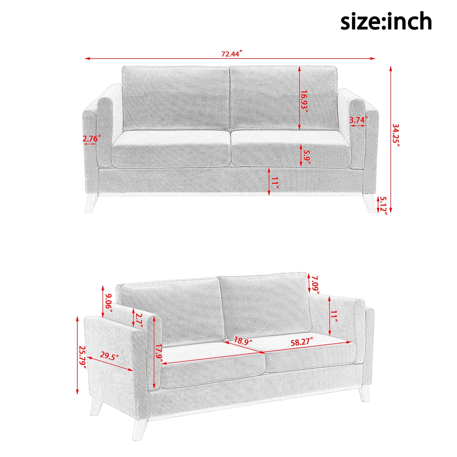 Kadyn 2-Seat Sofa, Chenille Sofa Couch with Soft Cushion and Armrests, Modern Upholstered Sofa for Living Room, Grey Kadyn 2-Seat Sofa, Chenille Sofa Couch with Soft Cushion and Armrests, Modern Upholstered Sofa for Living Room, Grey