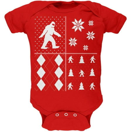 Sasquatch Festive Blocks Ugly XMAS Sweater Red Soft Baby One Piece