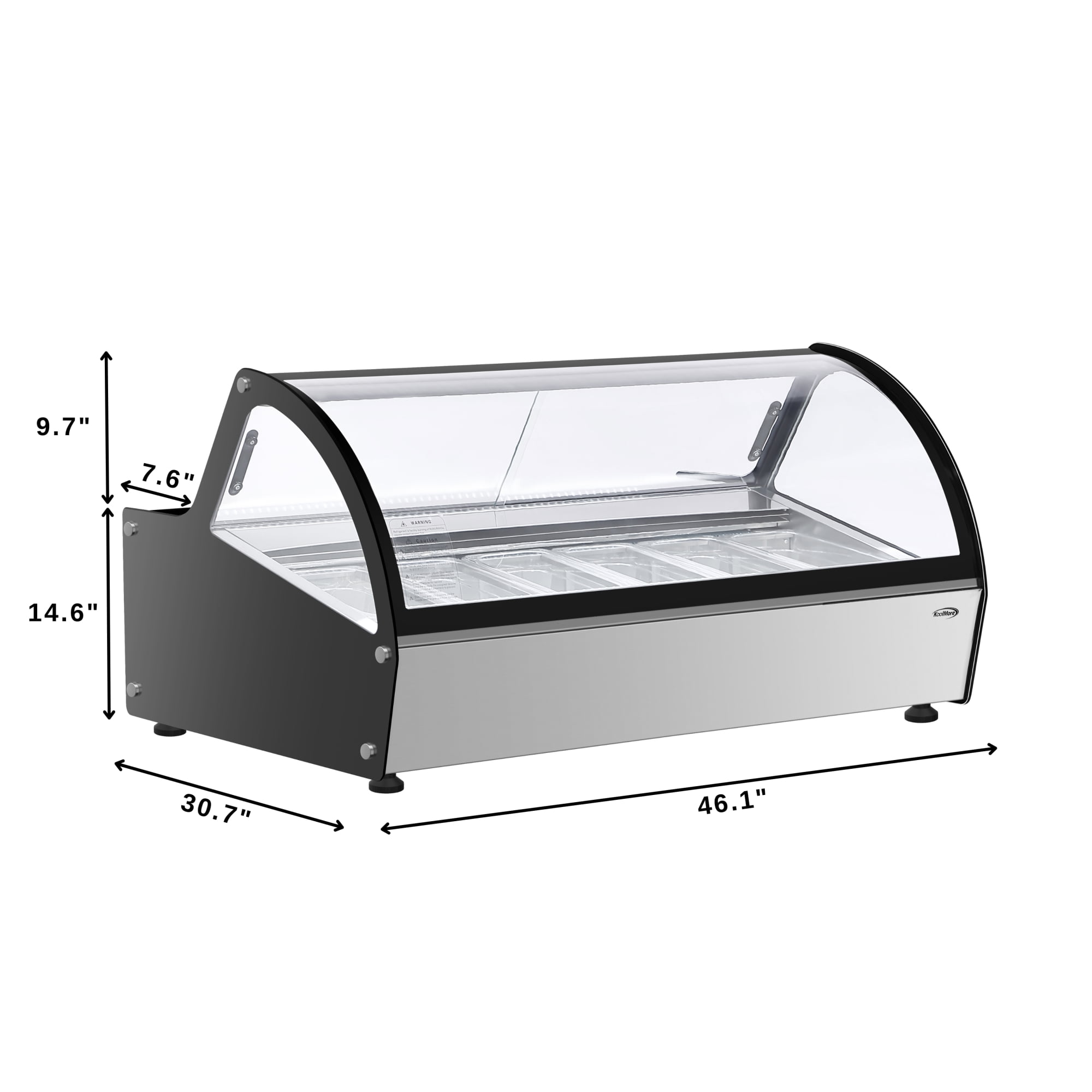 46 in. Countertop Gelato Display Case with 6 Pans and Built-in Glass Sneeze Guard in Stainless-Steel (KM-CGD6P)