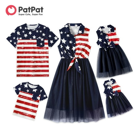

PatPat Independence Day Family Matching Stars & Striped Print Spliced Mesh Tank Dresses and Short-sleeve T-shirts Sets