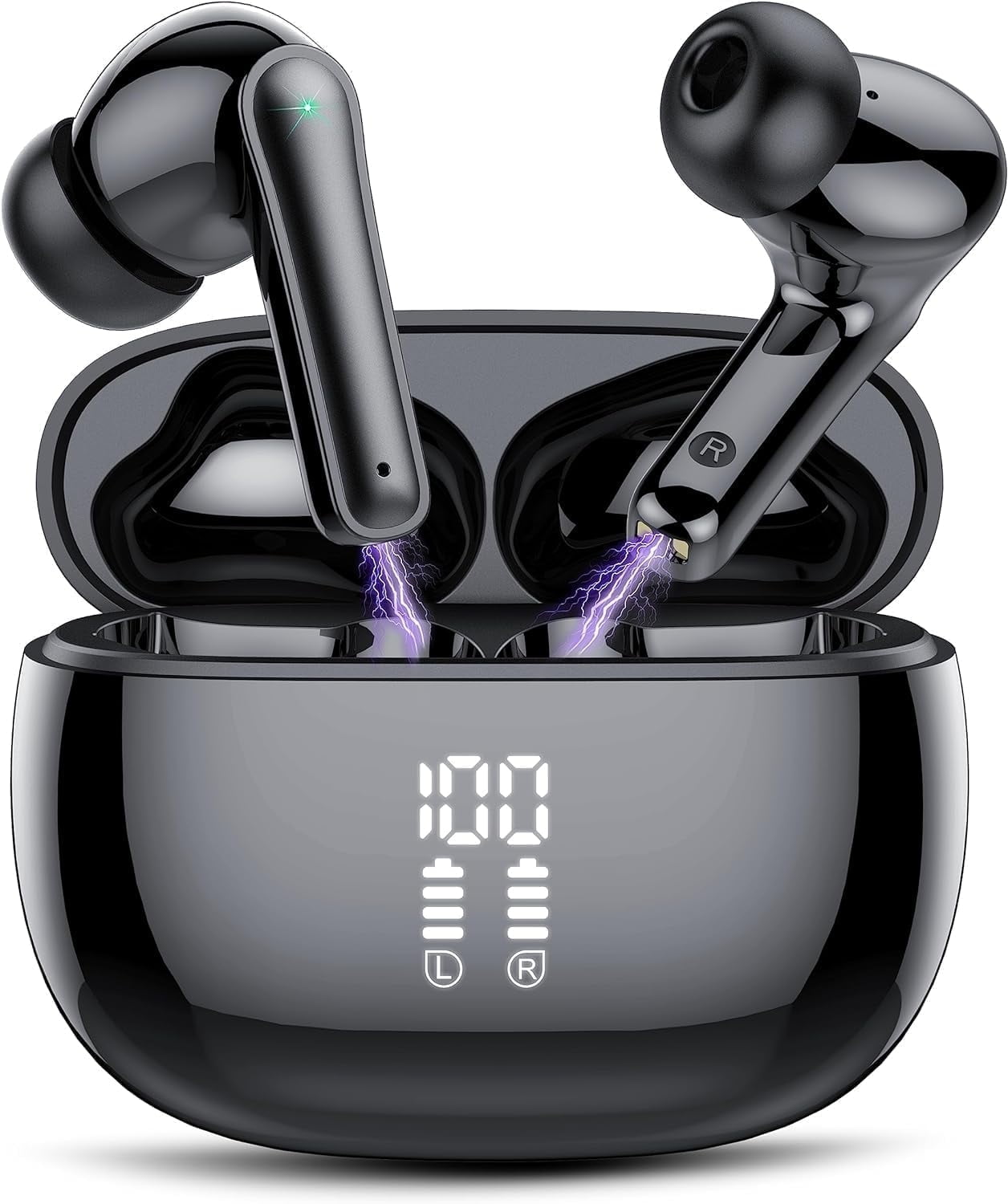 Wireless Ear Buds 48H Playtime Bluetooth Ear Buds Stereo Bluetooth Headphones LED Display IPX7 Waterproof in-Ear Earphones with Mic for TV Smart Phone Laptop Computer Sports