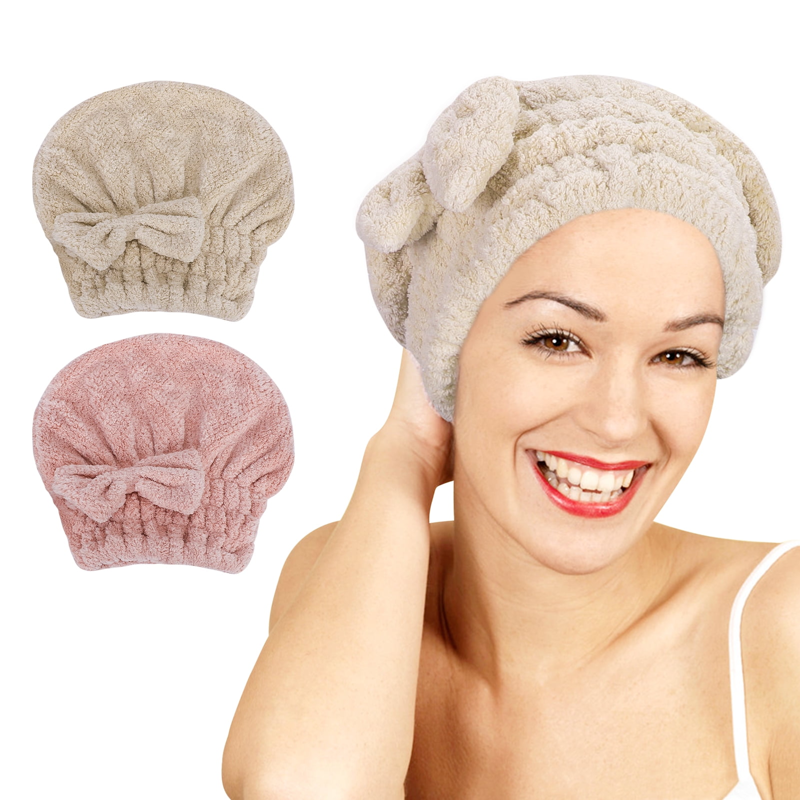 Toplive Microfiber Hair Towel Cap, 2 Pack Hair Towel Wrap for Women