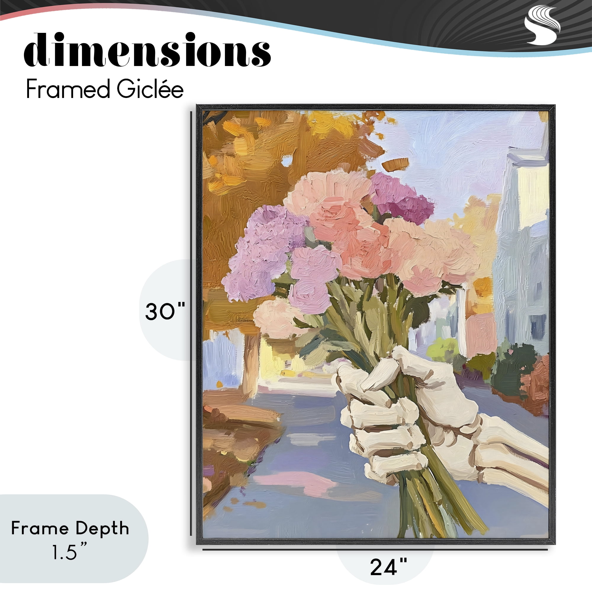 Stupell Industries Skeleton Hand Holding Flowers Black Framed Giclee Art, design by The Prints Vibe