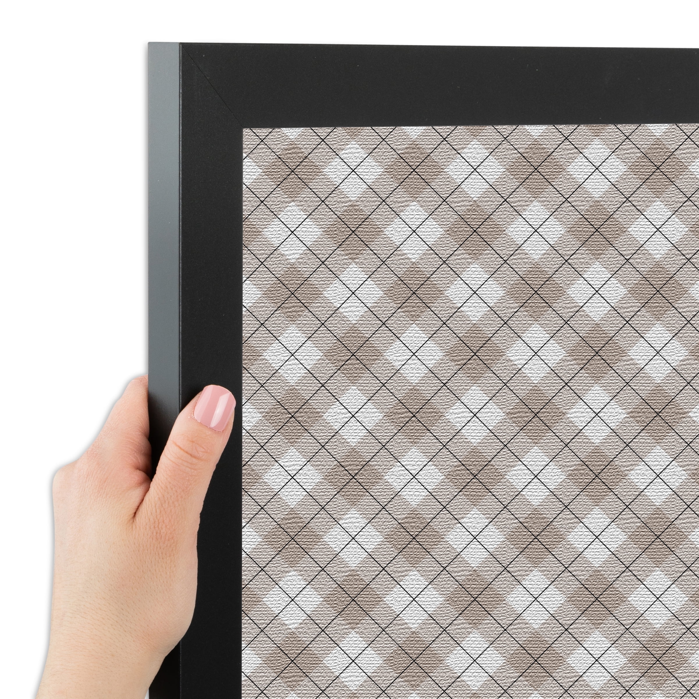 PinPix ArtToFrames 30x22 Custom Cork Bulletin Board Argyle Beige   Poster Board Has a Fabric Style Canvas Finish, Framed in Satin Black (PinPix-637)
