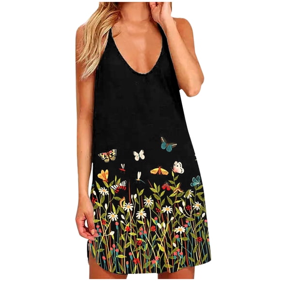 Fridja Women Open Back Dress Sleeveless Cross Casual Loose Hollow Mesh Halter Dress